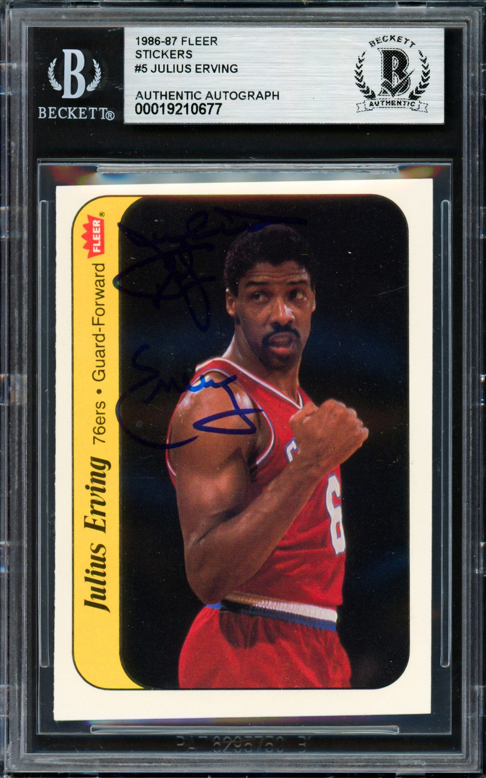 Julius Dr. J Erving Signed 1986-87 Fleer Sticker Card 5 76ers Beckett