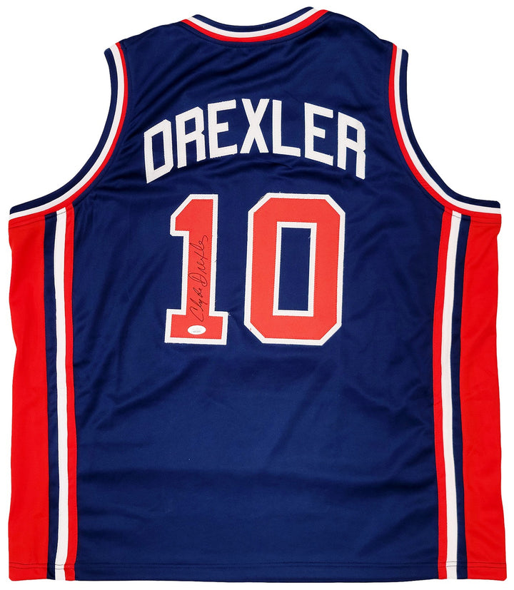 Team USA Clyde Drexler Autographed Signed Blue Jersey The Glide JSA