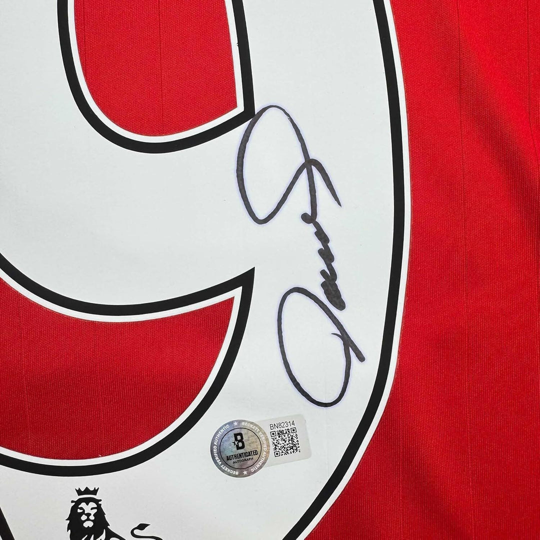 Framed Autographed/Signed Fernando Torres 35x39 Liverpool Red Jersey Beckett COA