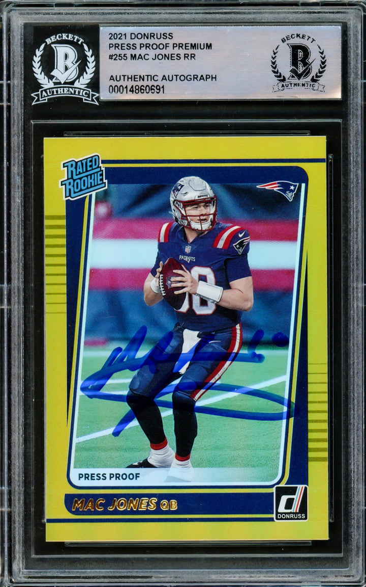 Mac Jones Signed 2021 Donruss Gold Press Proof RC 255 Patriots Beckett