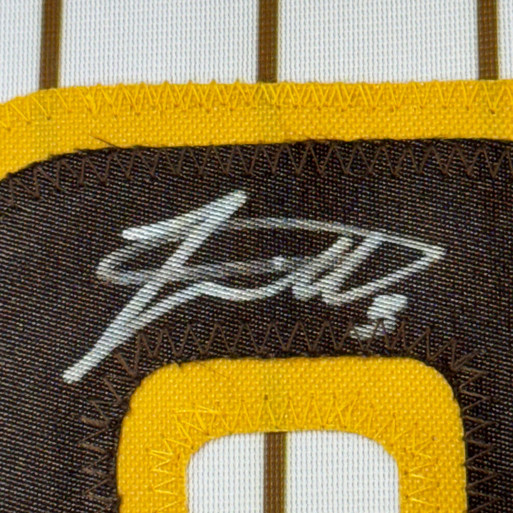 Framed Autographed/Signed Jackson Merrill 35x39 San Diego Pin Jersey Beckett COA