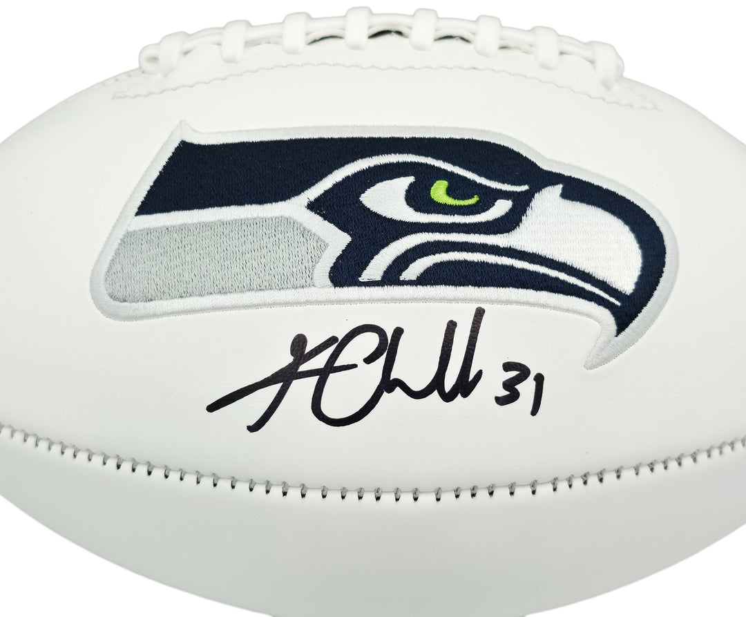 Kam Chancellor Signed White Seattle Seahawks Logo Football Beckett Witness