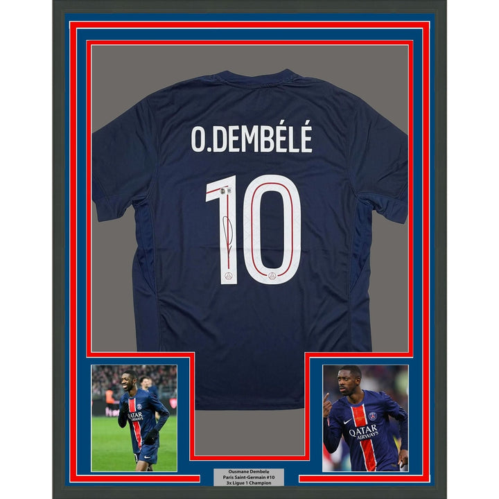 Framed Autographed/Signed Ousmane Dembele 35x39 PSG Jersey Beckett COA #2