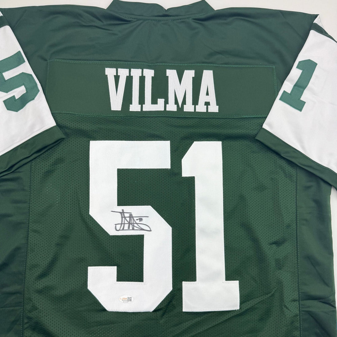 Autographed/Signed Jonathan Vilma New York Green Football Jersey JSA COA
