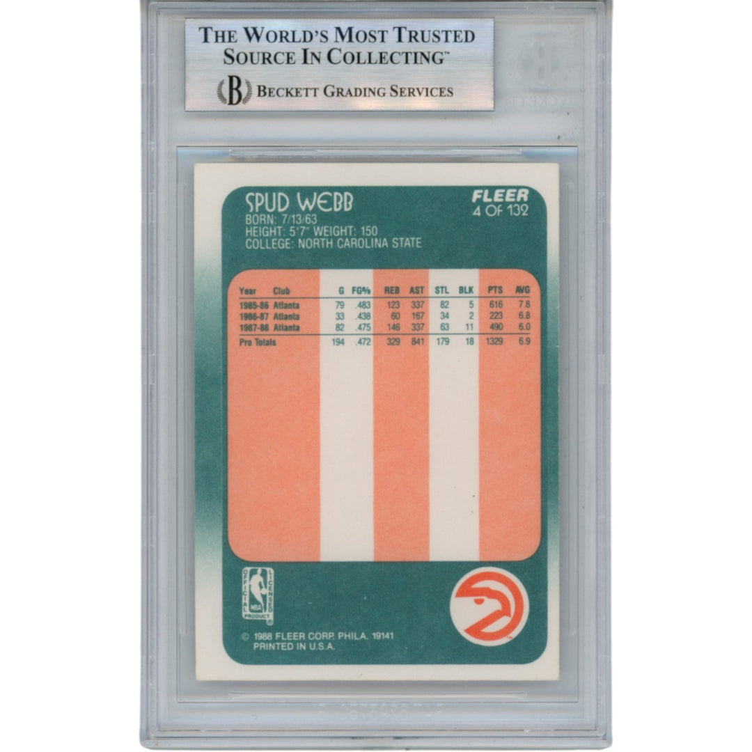 Spud Webb Autographed/Signed 1988 Fleer #4 Trading Card Slab Beckett 51918