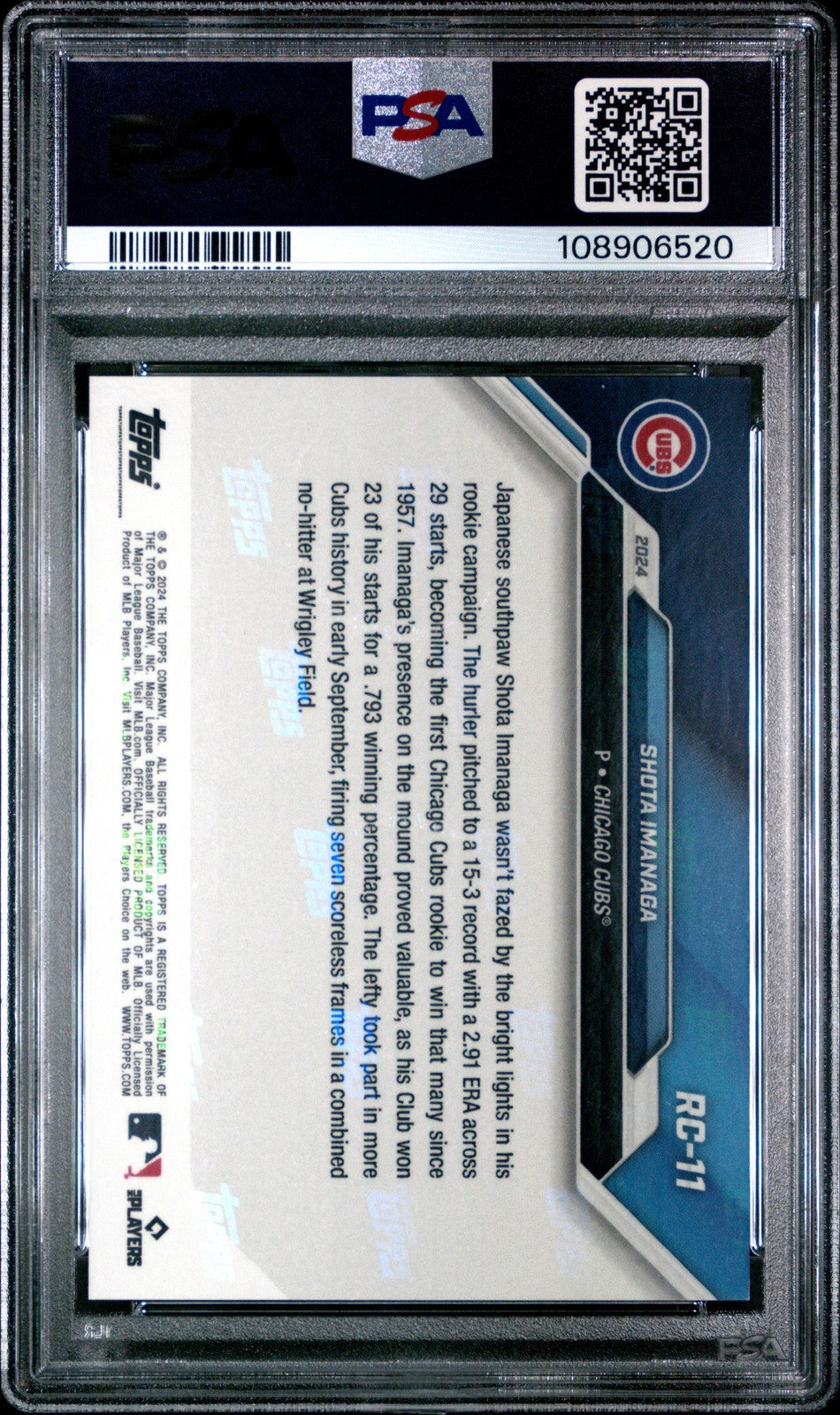 Graded 2024 Topps Now Shota Imanaga #RC11 Rookie Cup Set Card PSA 10