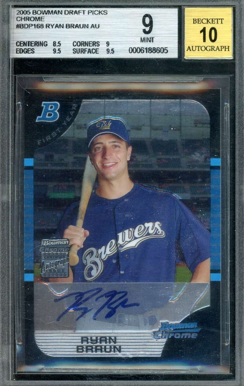 Ryan Braun Gem Mint 10 Beckett BAS Signed 2005 Bowman Chrome Draft Picks Rookie