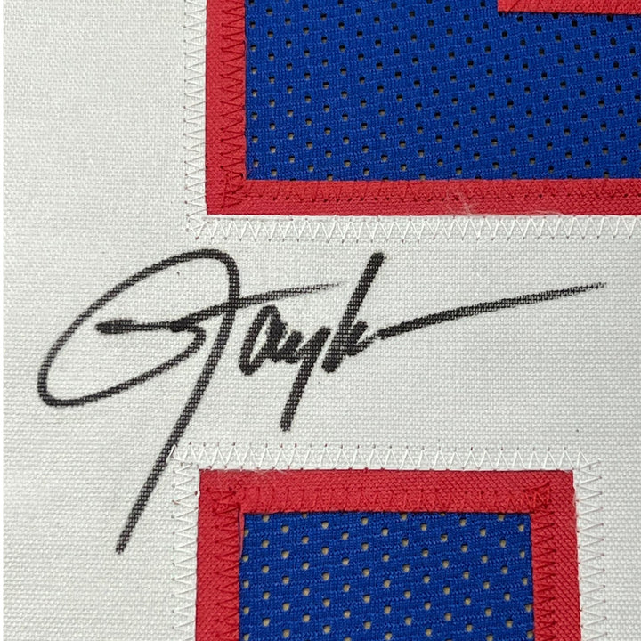 FRAMED Signed LAWRENCE TAYLOR 35x39 New York Blue Jersey JSA COA