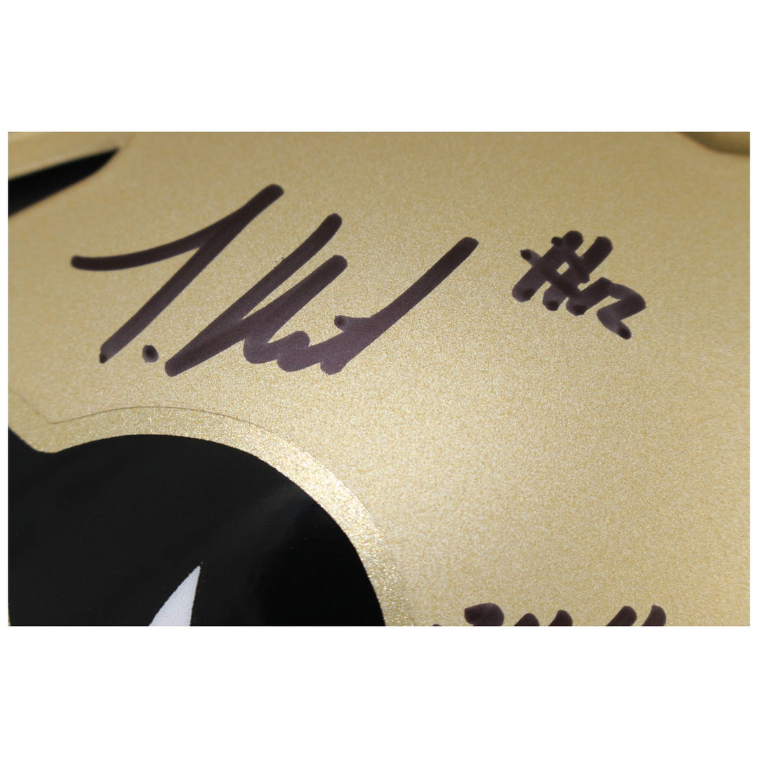 Travis Hunter Autographed Colorado Buffaloes Gold SpeedFlex Helmet Beckett 53372
