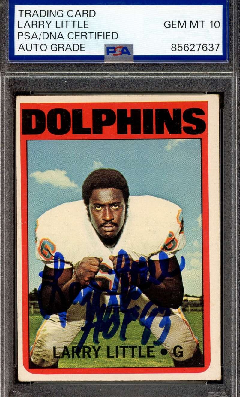 Larry Little Gem Mint 10 PSA DNA Signed 1972 Topps Rookie Autograph