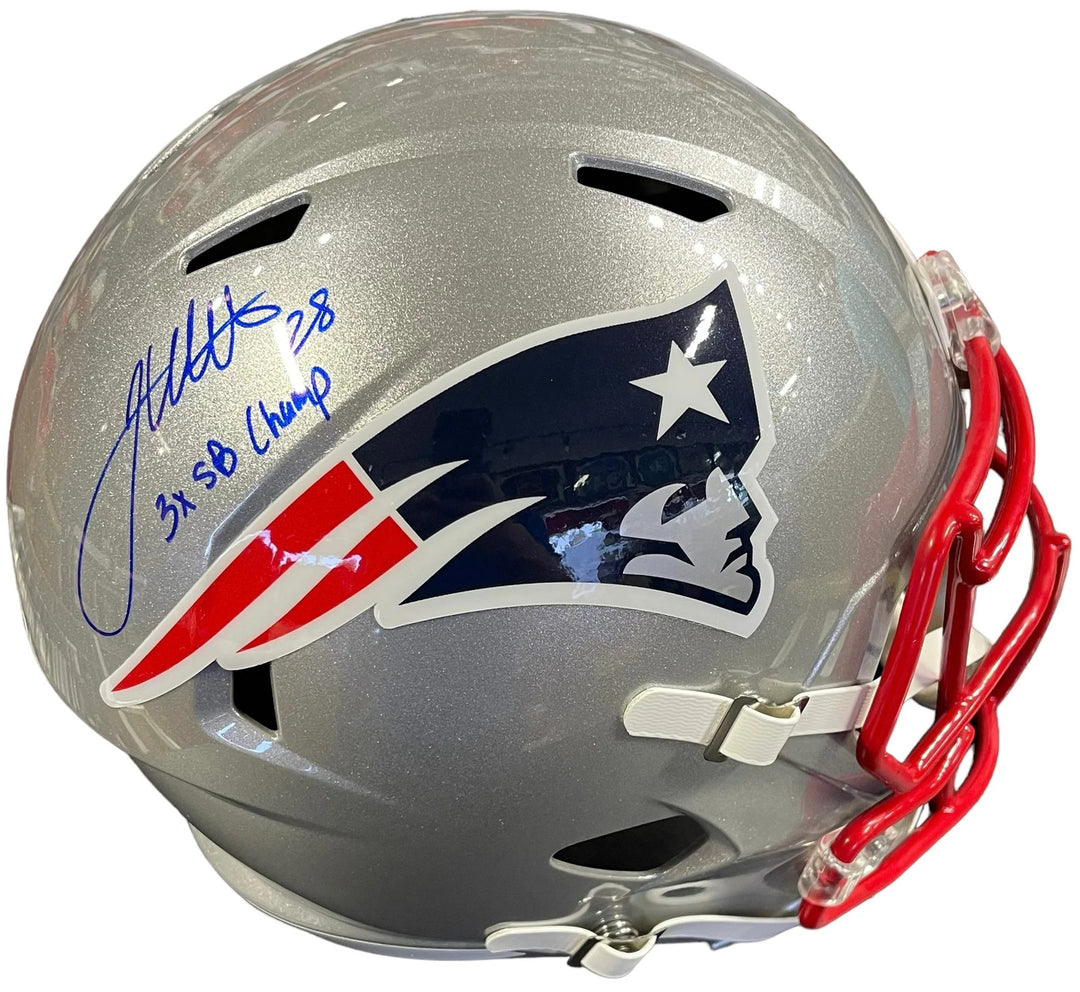 James White "3x SB Champ" Autographed New England Patriots Full Size Replica Hel