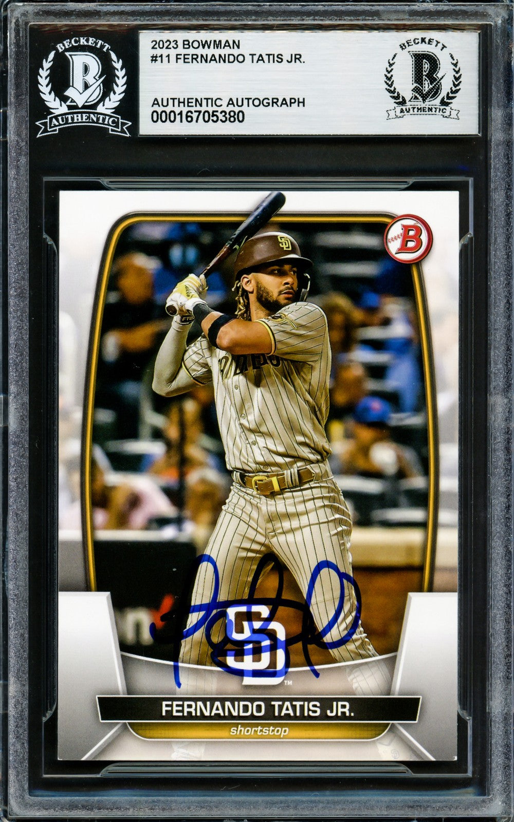 Fernando Tatis Jr. Signed 2023 Bowman Card 11 San Diego Padres Beckett