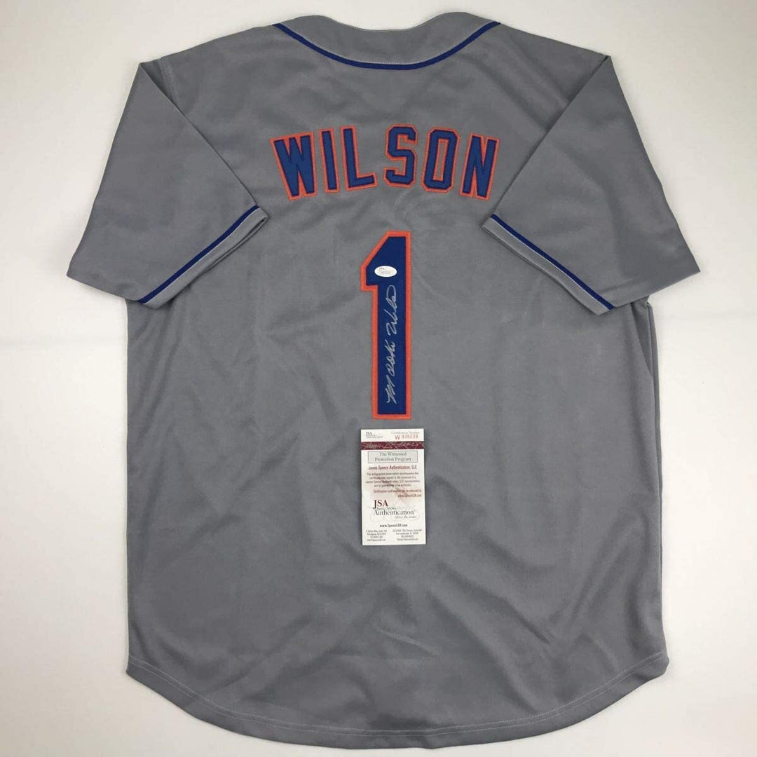 Autographed/Signed MOOKIE WILSON New York Grey Baseball Jersey JSA COA Auto