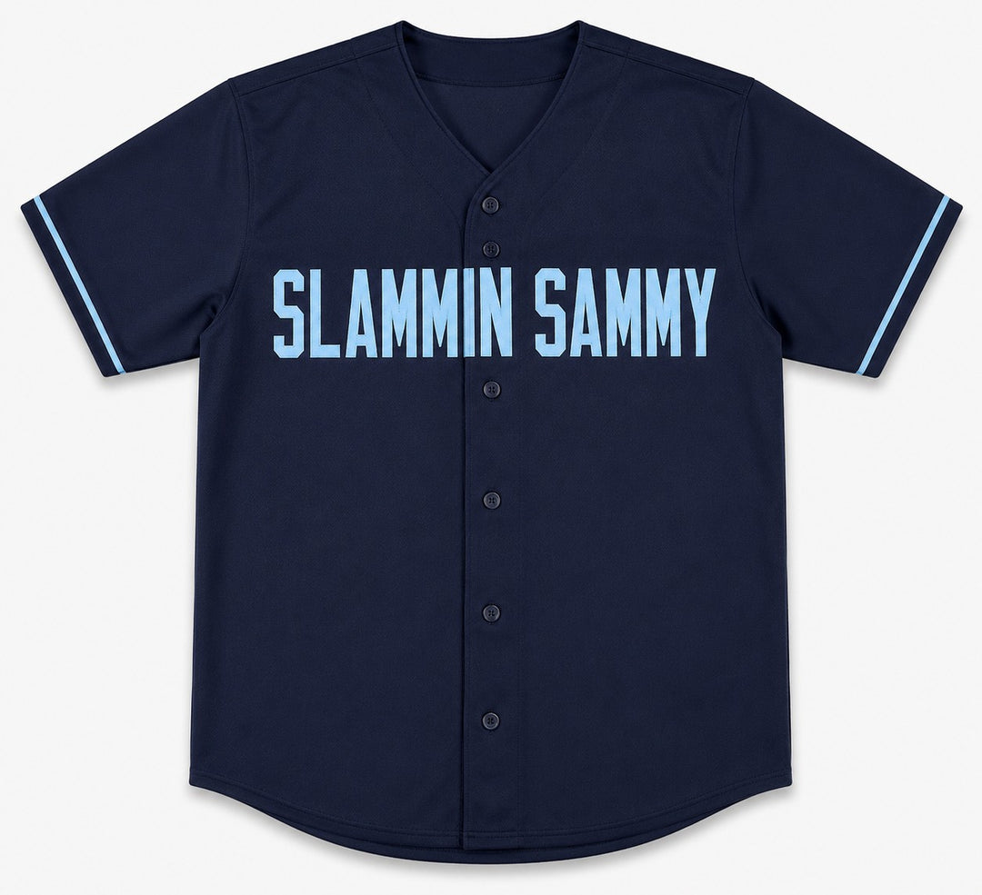 Chicago Cubs Sammy Sosa Signed Dark Blue Jersey 'Slammin Sammy' Beckett Witness
