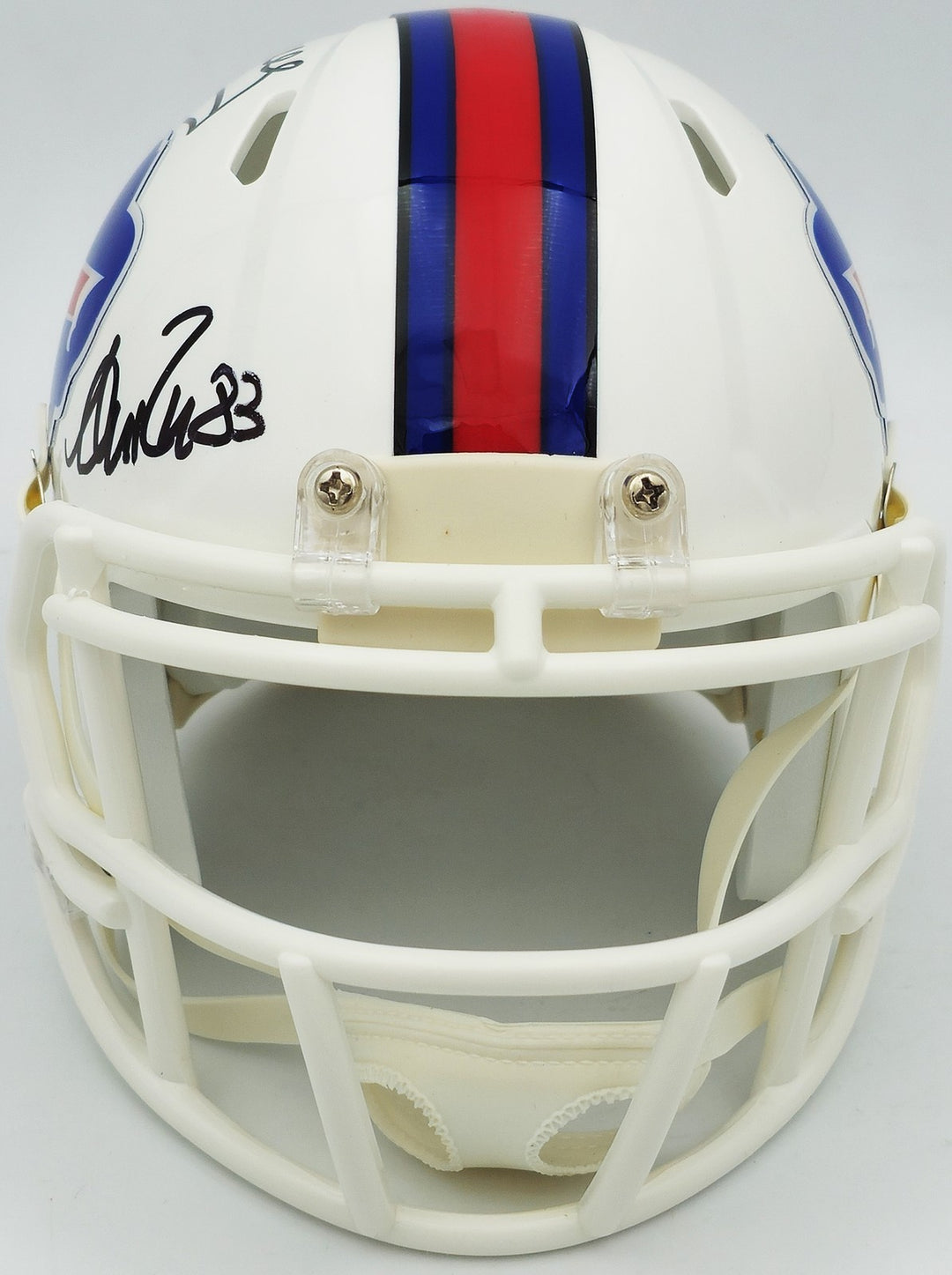Jim Kelly, Thurman Thomas Andre Reed Auto Bills Greats White Mini Helmet Beckett