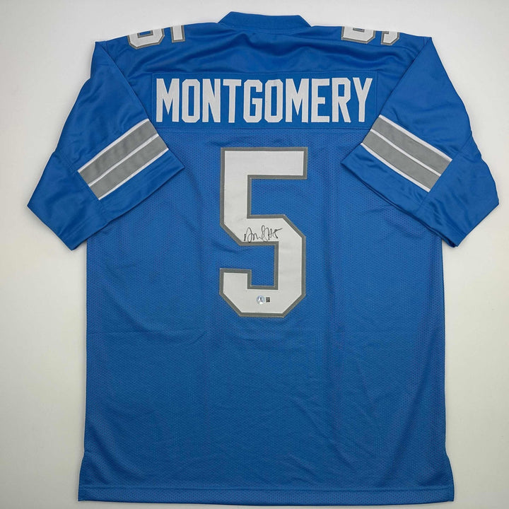 Autographed/Signed David Montgomery Detroit Blue Jersey Beckett BAS COA
