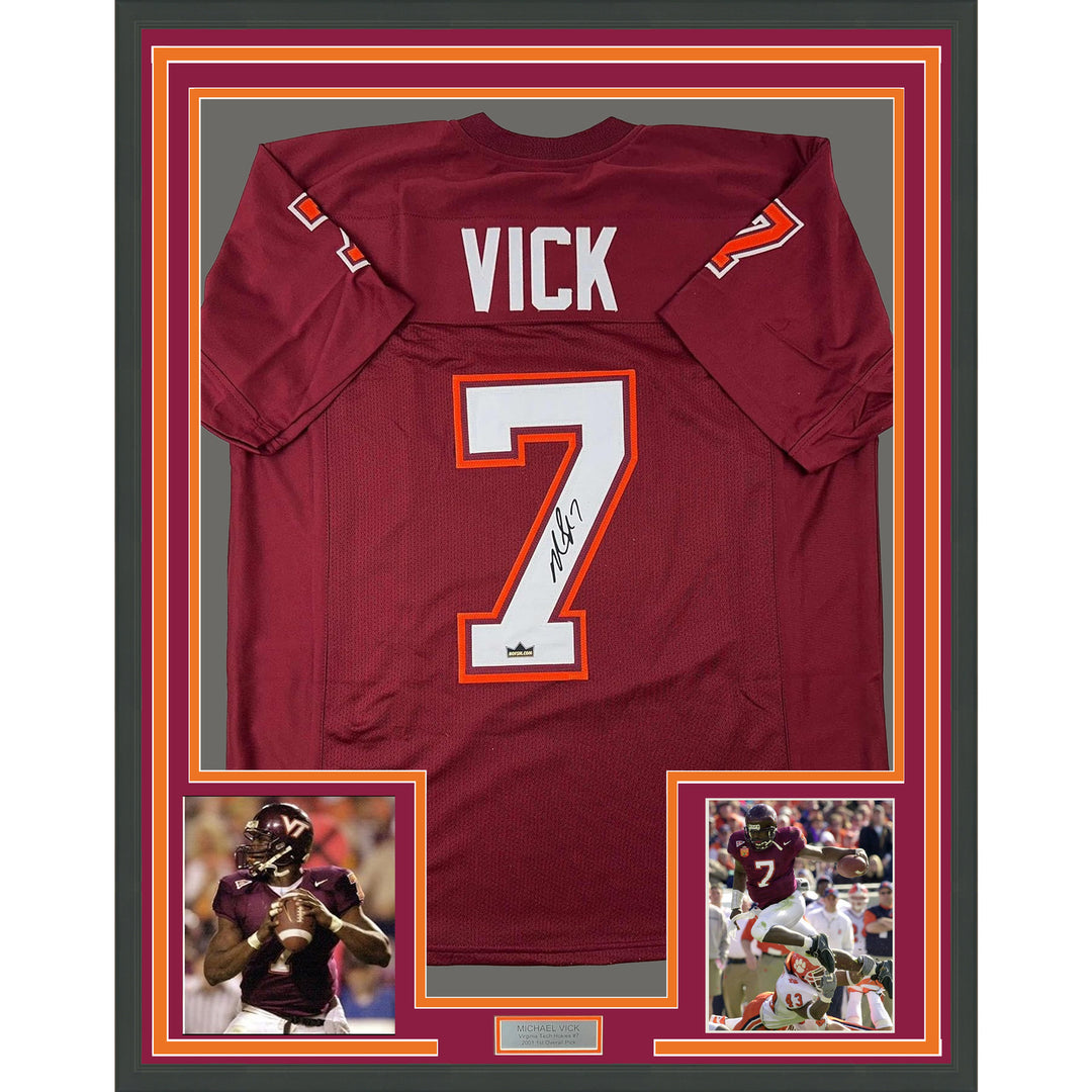 Framed Facsimile Autographed Michael Mike Vick 35x39 VT Maroon Reprint Jersey