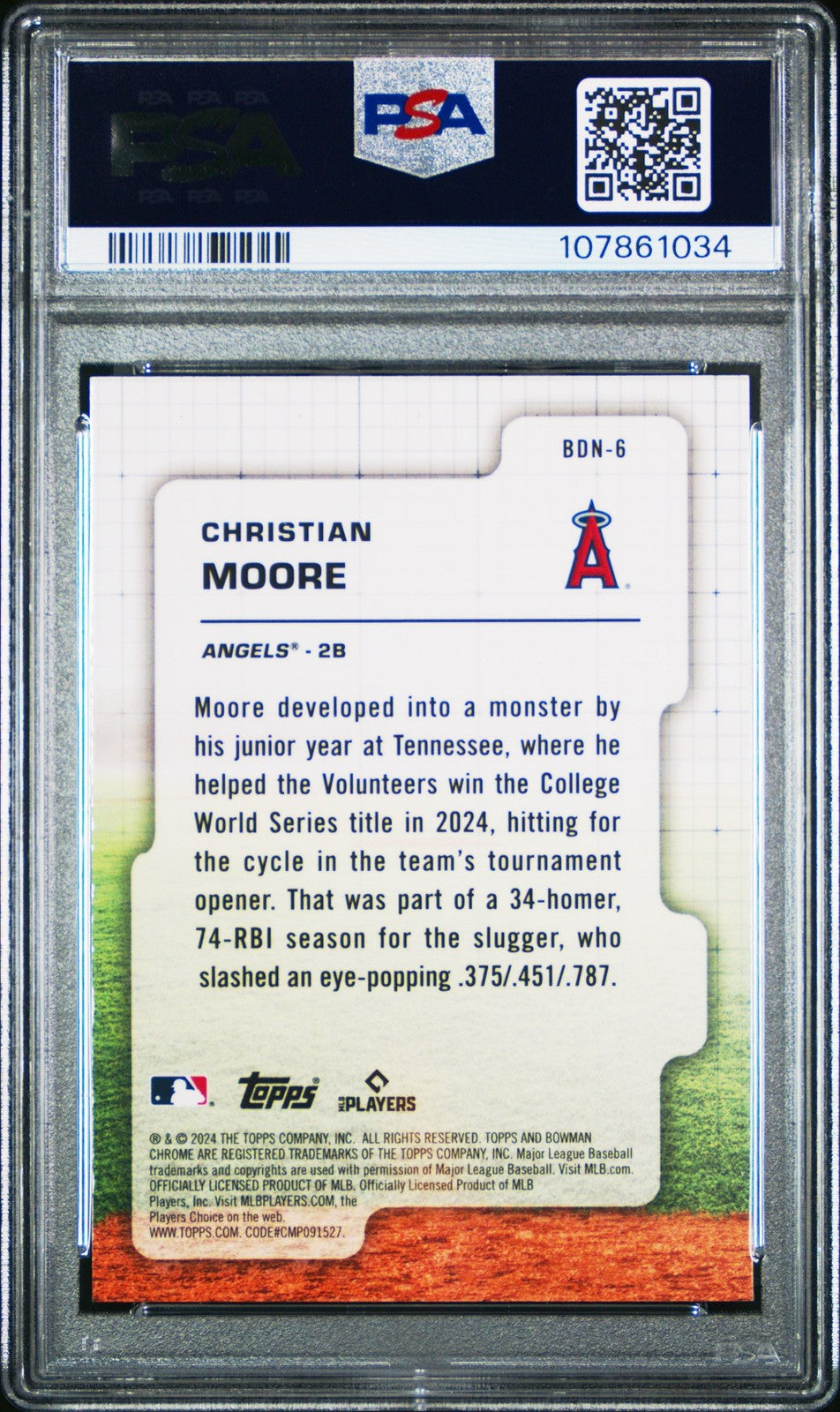 Graded 2024 Topps Bowman Draft Christian Moore #BDN6 Night RC Card PSA 10