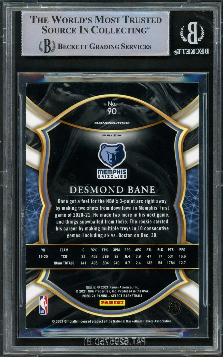Desmond Bane Auto Signed 2020-21 Select Prizms Red White Green Ice RC 90 Beckett