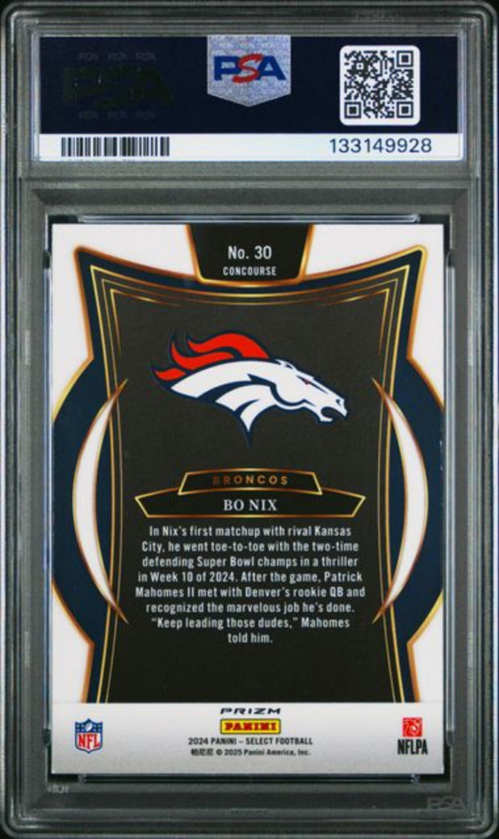 Graded 2024 Panini Select Bo Nix #30 Black & Green Shock Rookie RC Card PSA 10