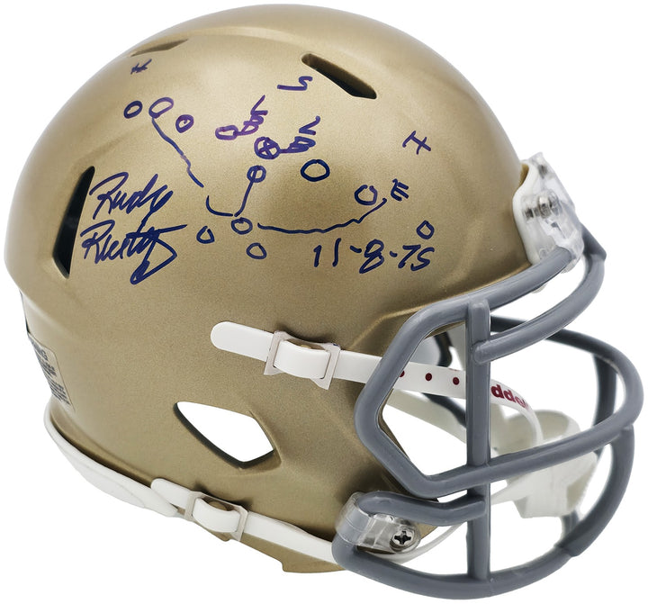 Rudy Ruettiger Auto Notre Dame Fighting Irish Speed Mini Helmet Play Sketch BAS
