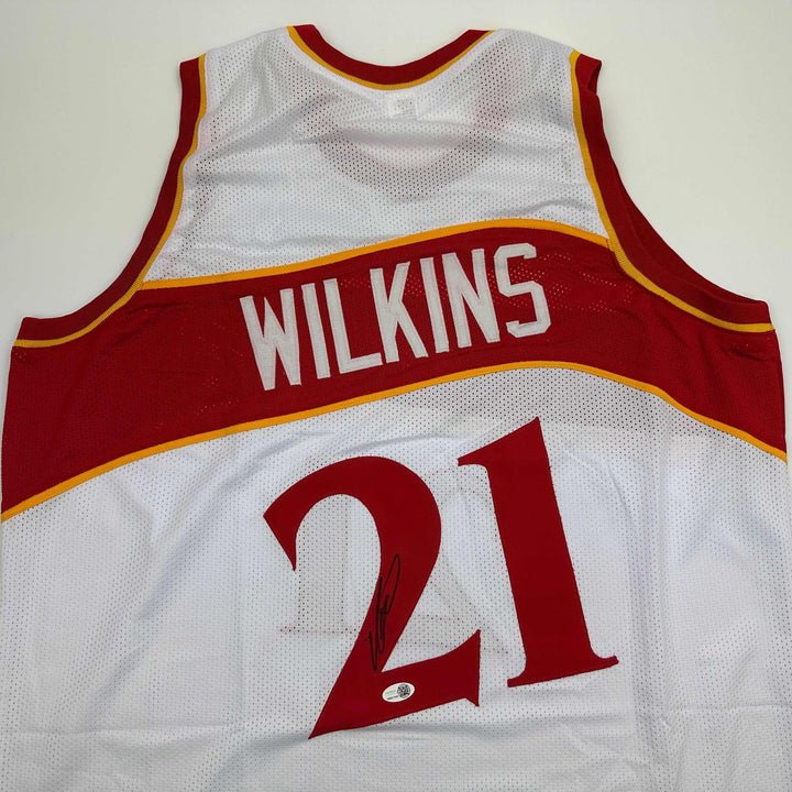 Autographed/Signed DOMINIQUE WILKINS Atlanta White Basketball Jersey PSA/DNA COA