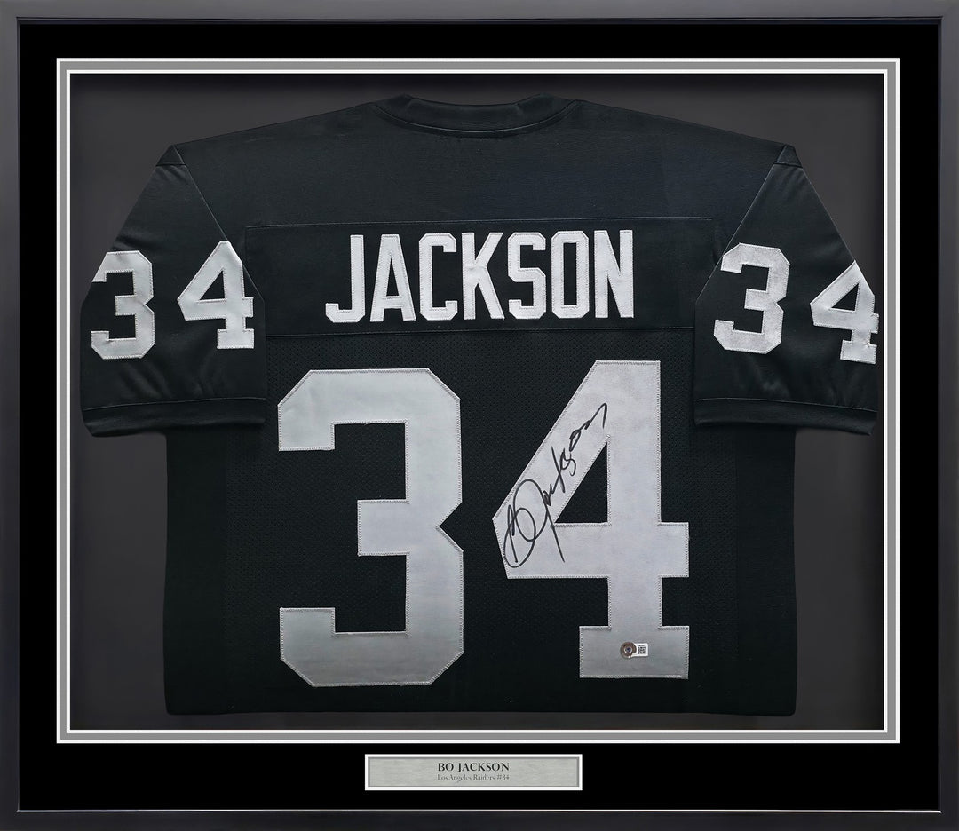 Oakland Raiders Bo Jackson Signed Framed Black Jersey Beckett BAS Witness