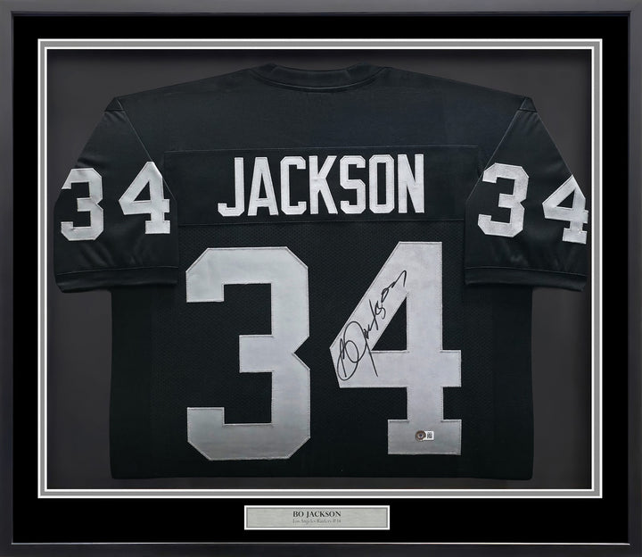 Oakland Raiders Bo Jackson Signed Framed Black Jersey Beckett BAS Witness