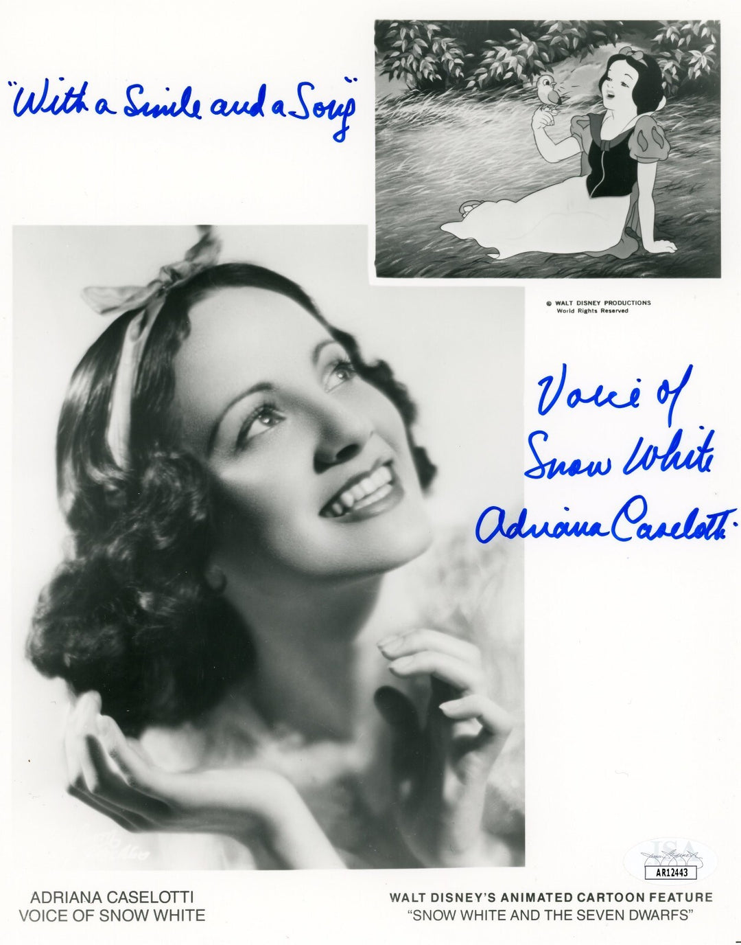 Adriana Caselotti Autographed 8x10 Photo Snow White Disney JSA COA Signed