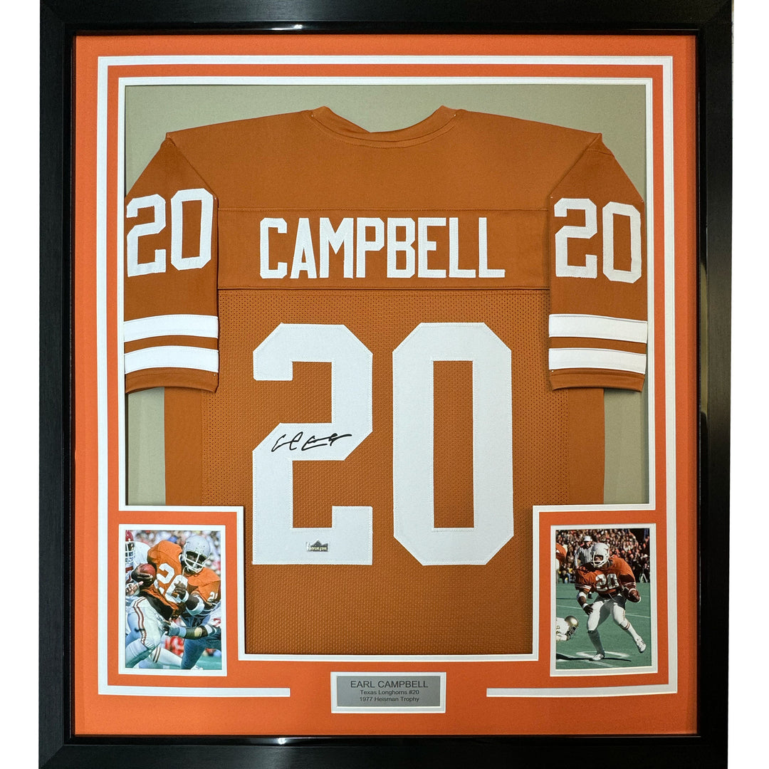 Framed Facsimile Autographed Earl Campbell 33x42 Reprint Laser Auto Jersey