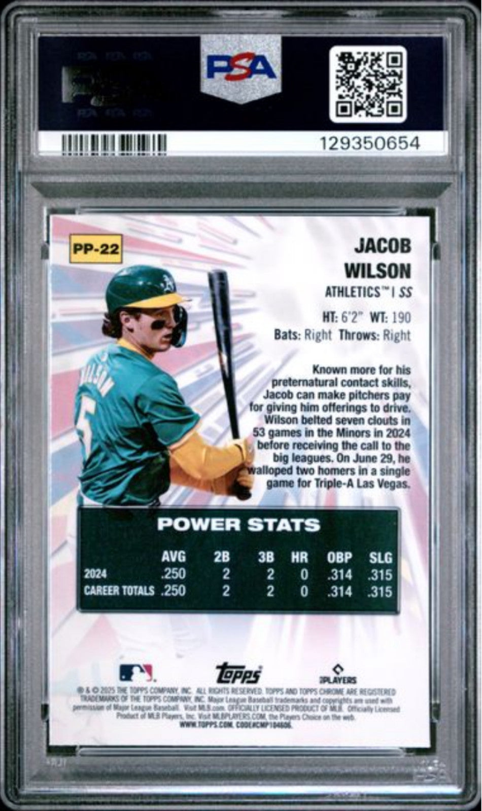 Graded 2025 Topps Chrome Jacob Wilson #PP22 Power Players Rookie RC Card PSA 10