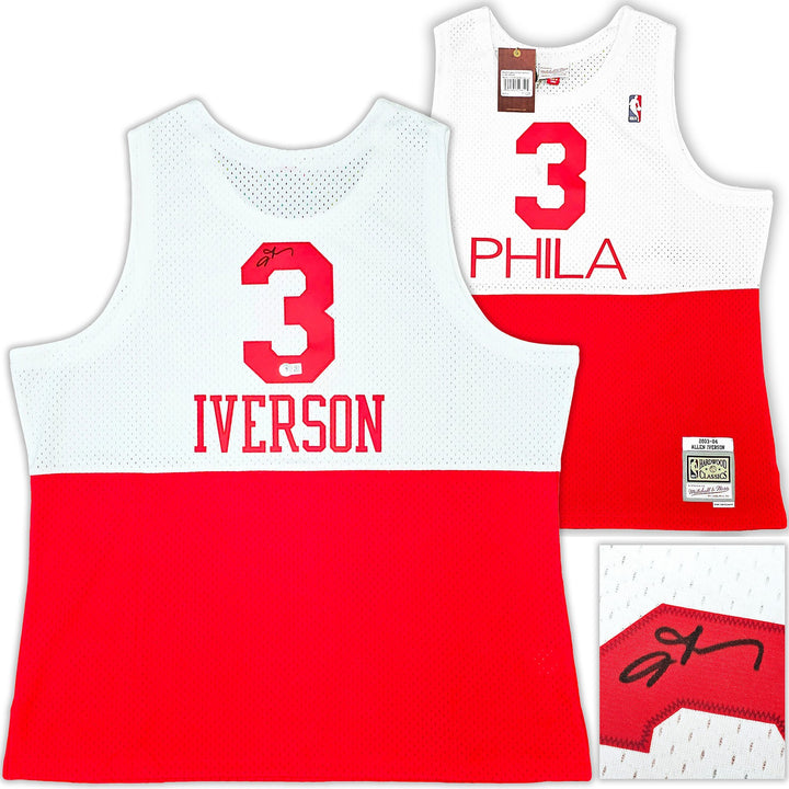 76ers Allen Iverson Auto White Red Auth Mitchell Ness 03 Swingman Jersey 2X BAS
