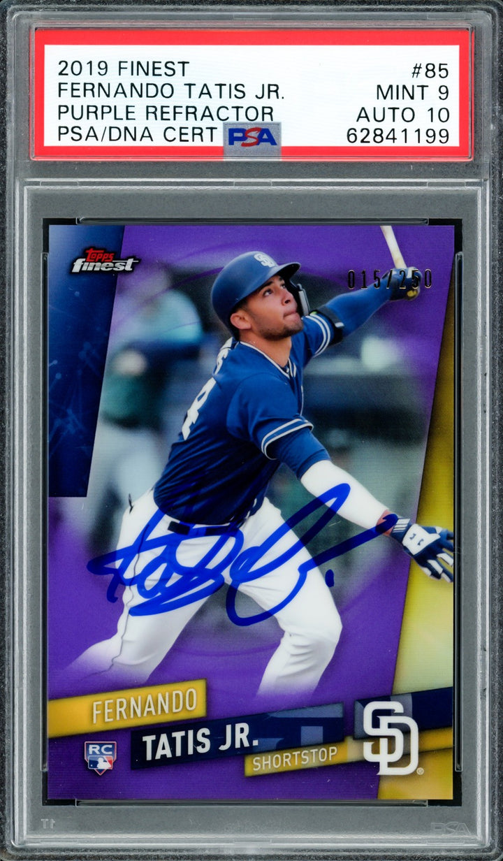 Fernando Tatis Jr Auto 2019 Topps Finest Purple Refractor RC 85 PSA 9 Sig10 /250
