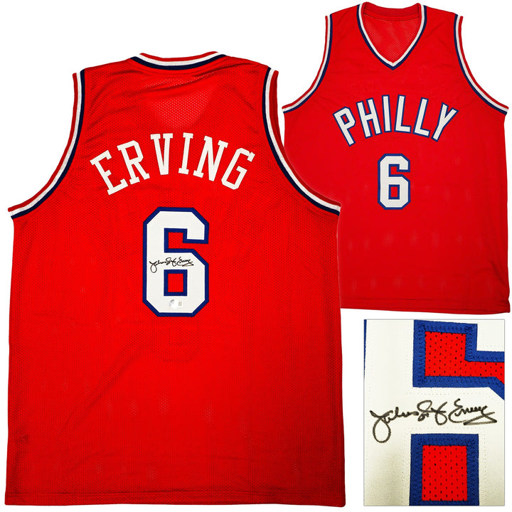 Philadelphia 76ers Julius "Dr. J" Erving Signed Red Jersey Beckett Wit