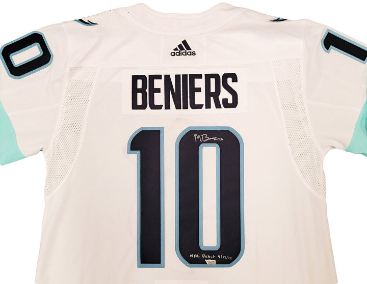Kraken Matty Beniers Auto White Adidas Jersey Sz 54 Inaugural NHL Debut Fanatics