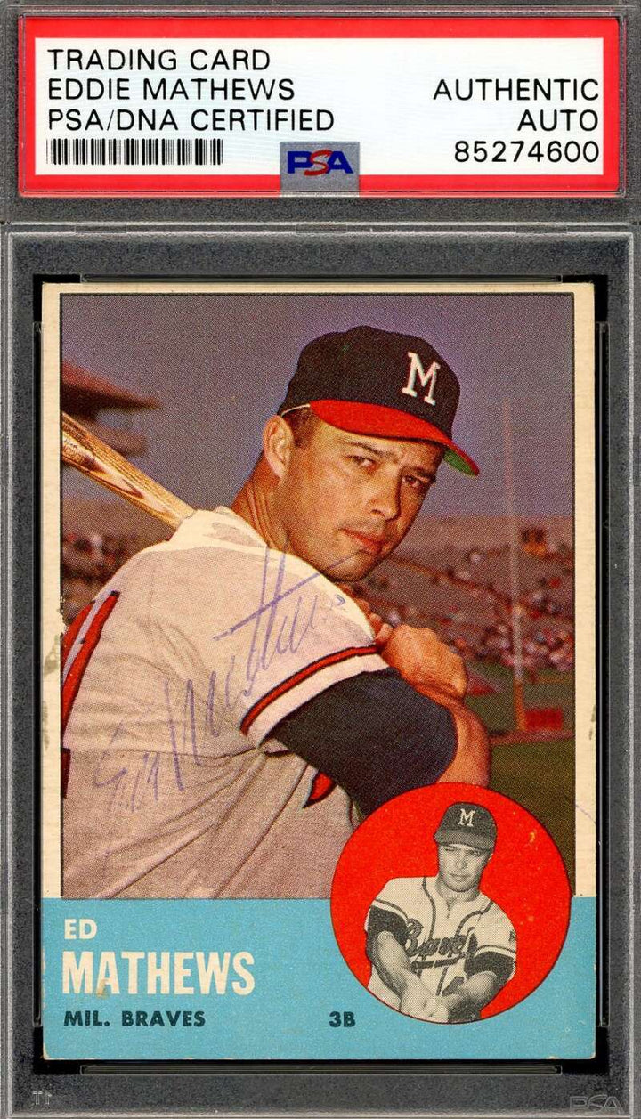 Eddie Mathews PSA DNA Vintage Signed 1963 Topps Autograph