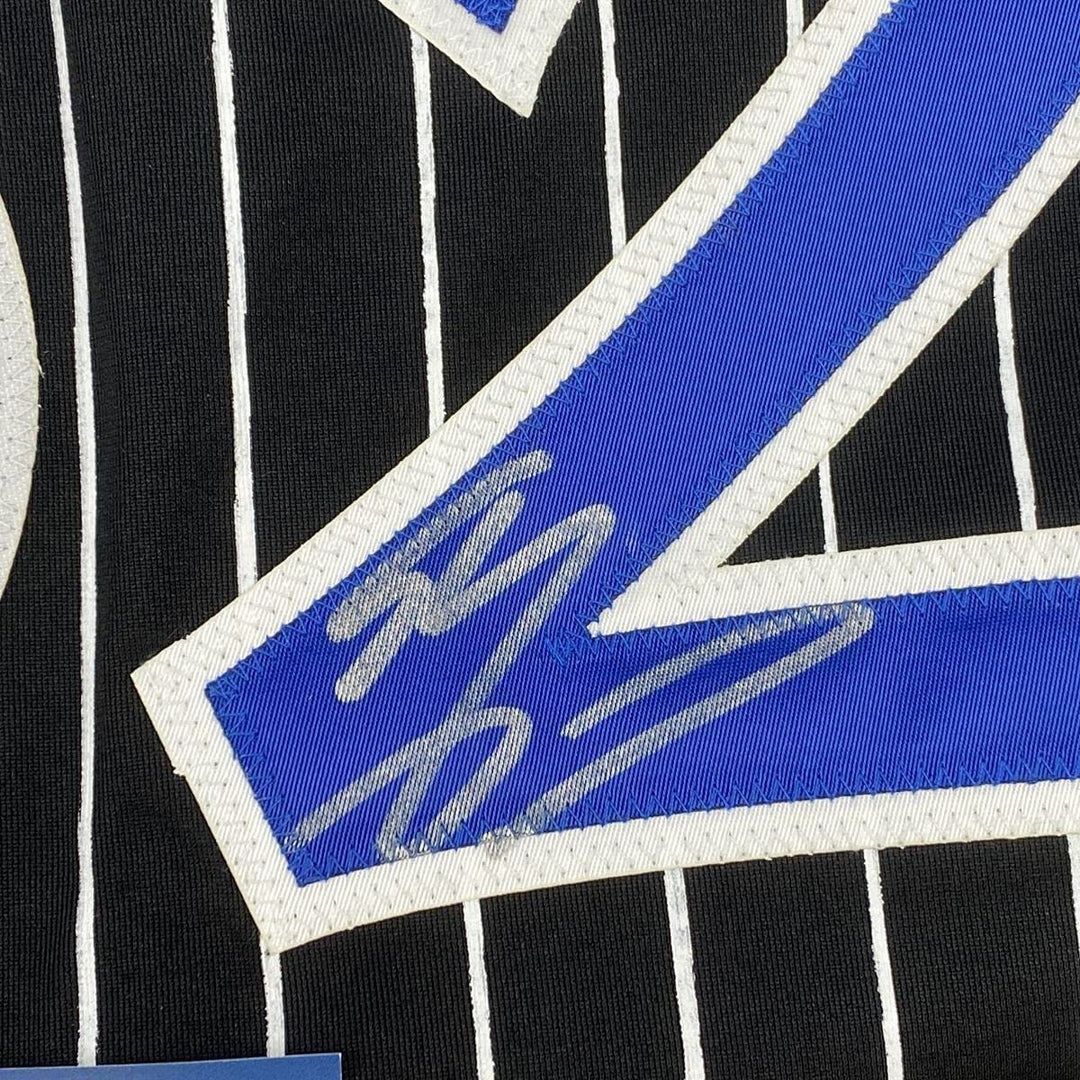 Autographed/Signed SHAQUILLE SHAQ O'NEAL Orlando Black Pinstripe Jersey BAS COA