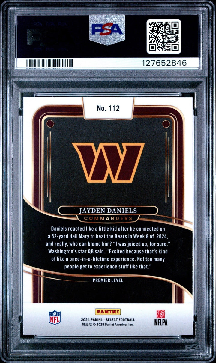 Graded 2024 Panini Select Jayden Daniels #112 Rookie RC Card PSA 9 Mint