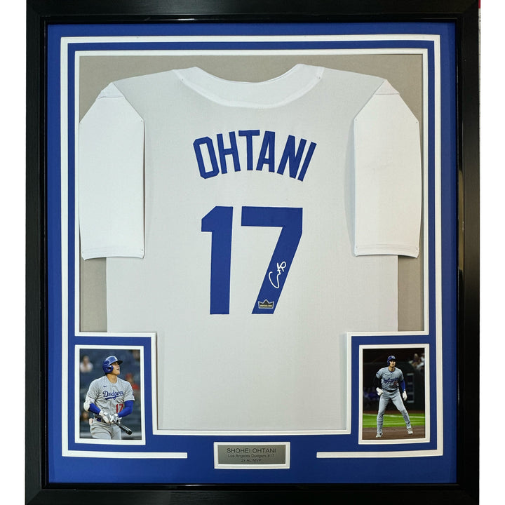 Framed Facsimile Autographed Shohei Ohtani 35x39 LA White Reprint Auto Jersey