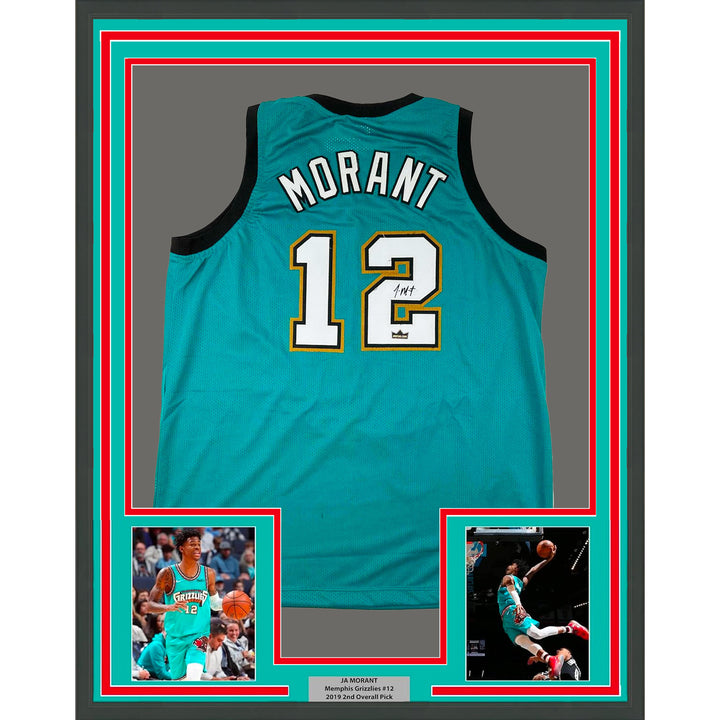 Framed Facsimile Autographed Ja Morant 33x42 Teal Reprint Laser Auto Jersey