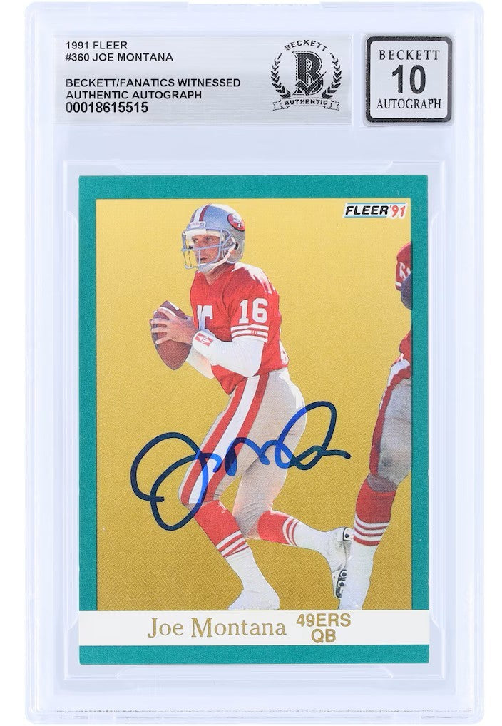 Joe Montana Signed 1991 Fleer #360 San Francisco 49ers Trading Card BAS Auto 10