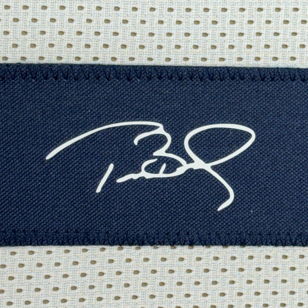 Framed Facsimile Autographed Tom Brady 35x39 Michigan White Reprint Jersey