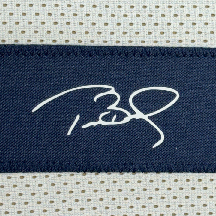 Framed Facsimile Autographed Tom Brady 35x39 Michigan White Reprint Jersey