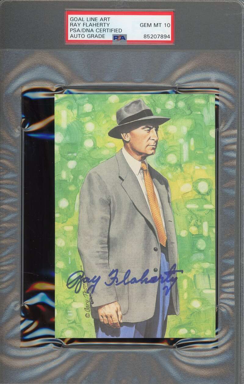 Ray Flaherty Gem Mint 10 PSA DNA Signed Goal Line Art Card GLAC Autograph