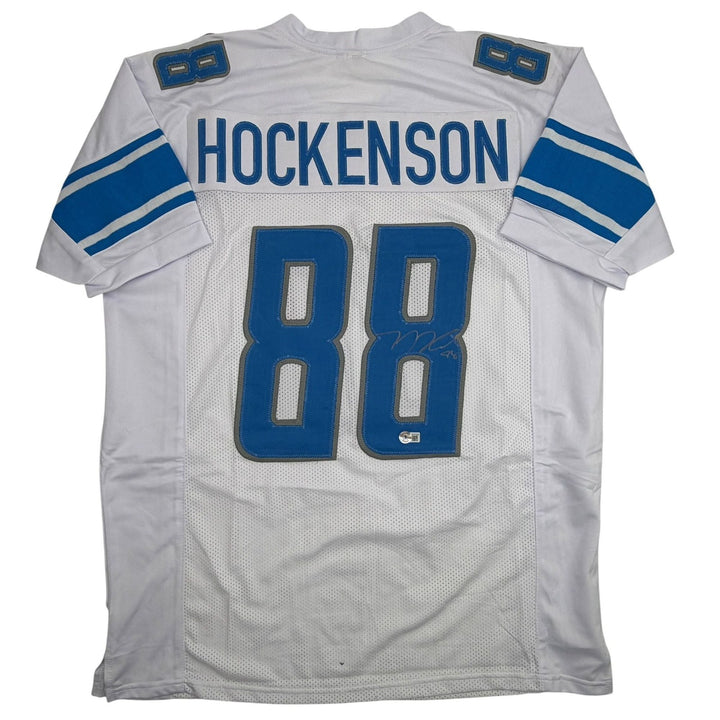 Autographed/Signed TJ Hockenson Detroit White Football Jersey Beckett COA
