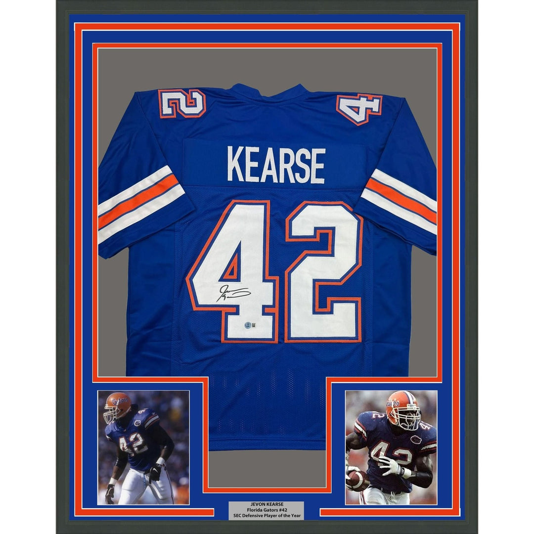 Framed Autographed/Signed Javon Kearse 35x39 Florida Blue Jersey BAS COA