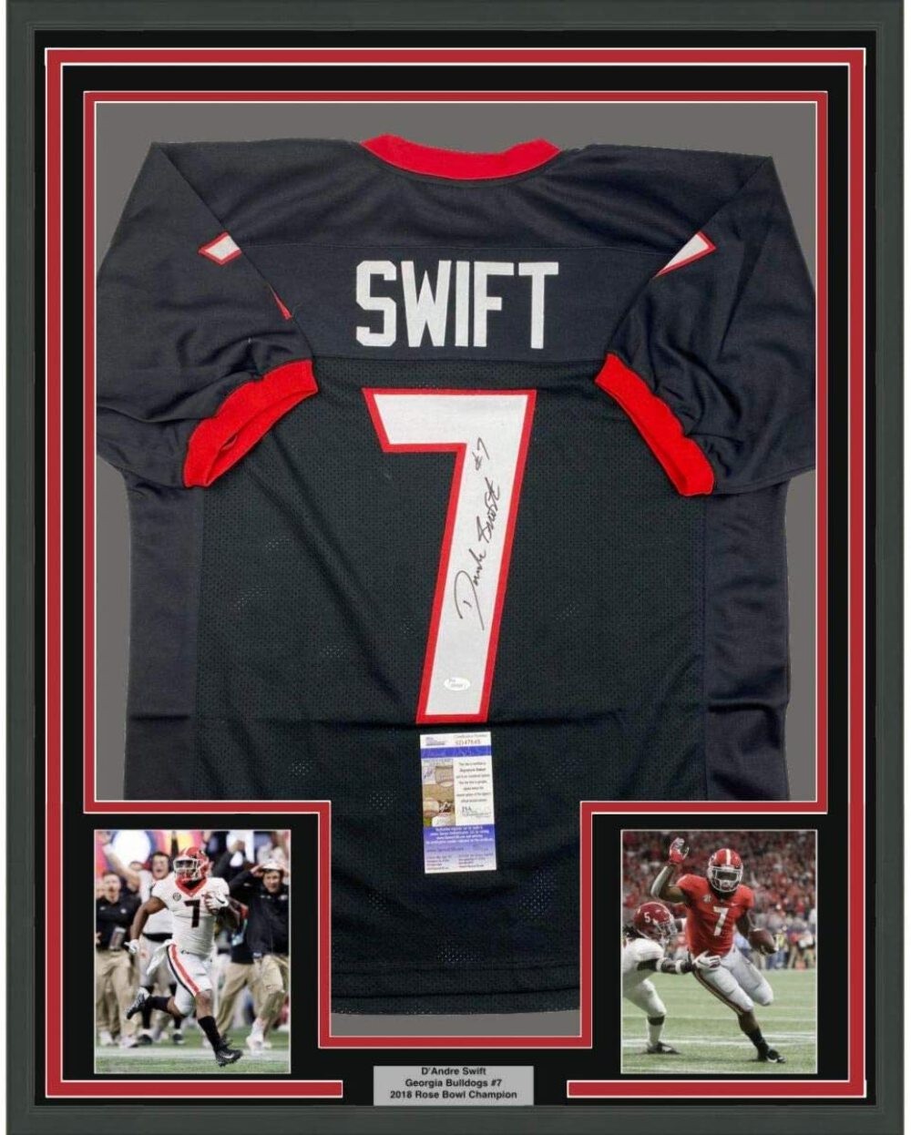 FRAMED Autographed/Signed D'ANDRE SWIFT 33x42 Georgia Black Jersey JSA COA Auto