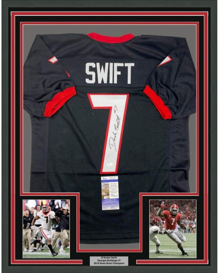 FRAMED Autographed/Signed D'ANDRE SWIFT 33x42 Georgia Black Jersey JSA COA Auto