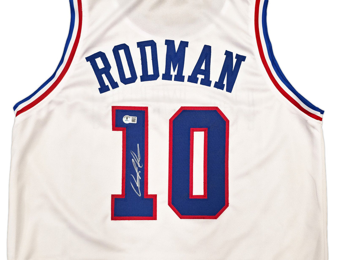 Detroit Pistons Dennis Rodman Signed White Jersey Beckett BAS Witness