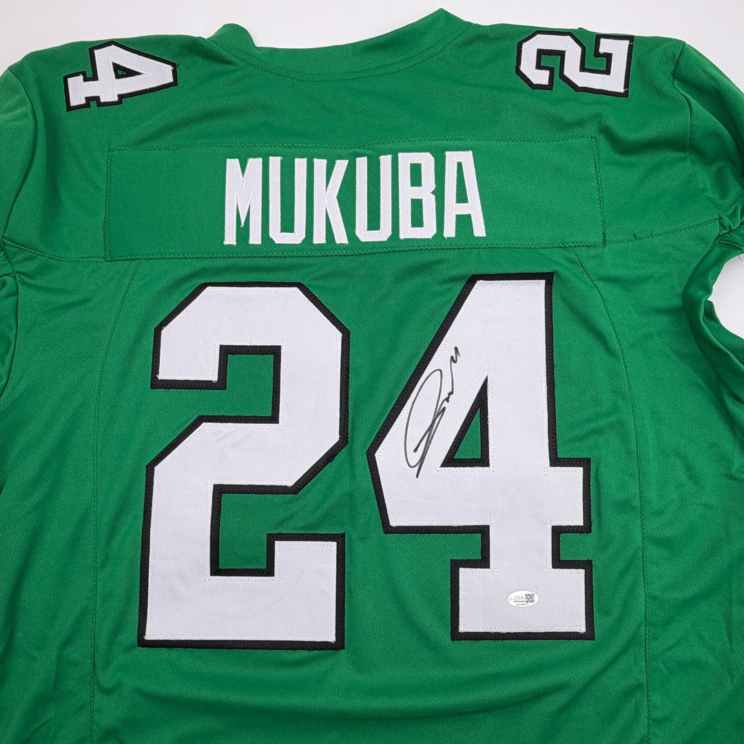 Autographed/Signed Andrew Mukuba Philadelphia Kelly Green Pro Cut Jersey JSA COA
